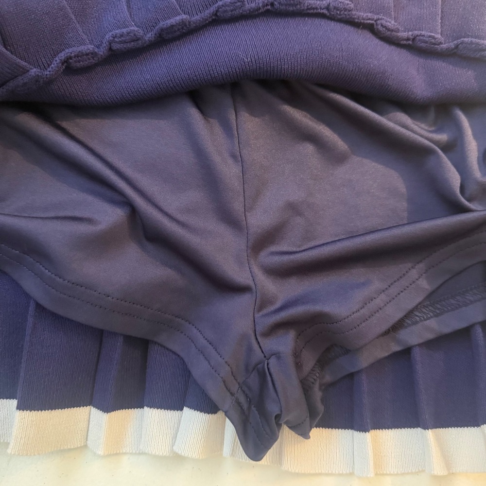 Emerson Lang Blue Knit 2 Piece Set Vest and Pleated Mini Skirt XL Preppy Acadmia - Picture 9 of 12